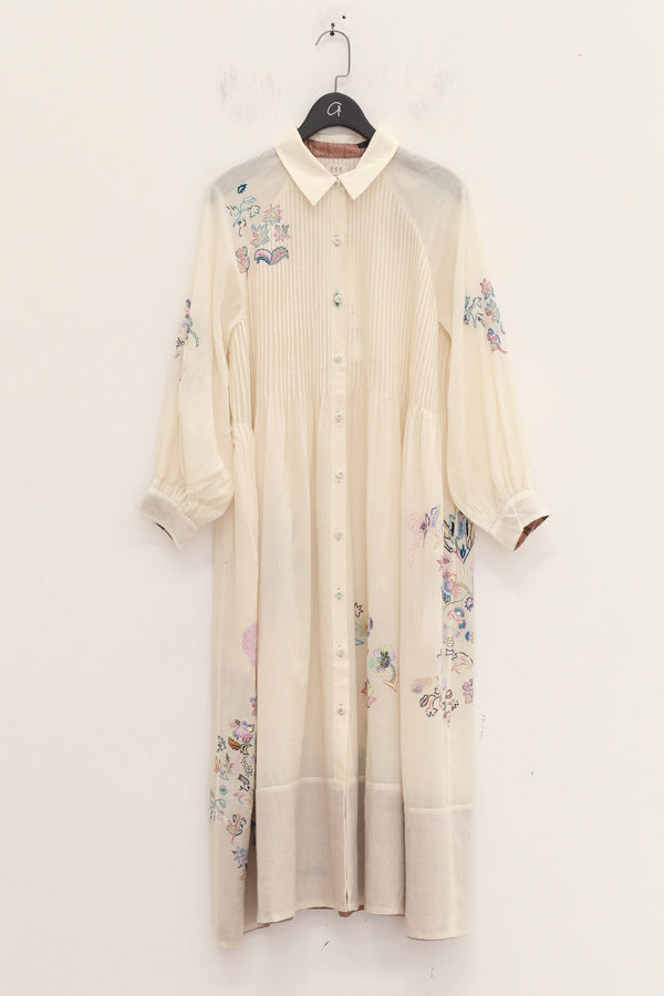 EKA 25 Autumn/Winter SOZNI Hand-embroidered Dress EKA-AWLT/25/01/LUPINE-WHITE